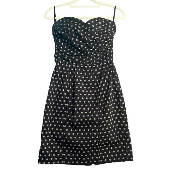 H&M Womens Dress Size 8 Black Tan Gold Polka Dot Pleated Bust Strapless Mini - Picture 1 of 14